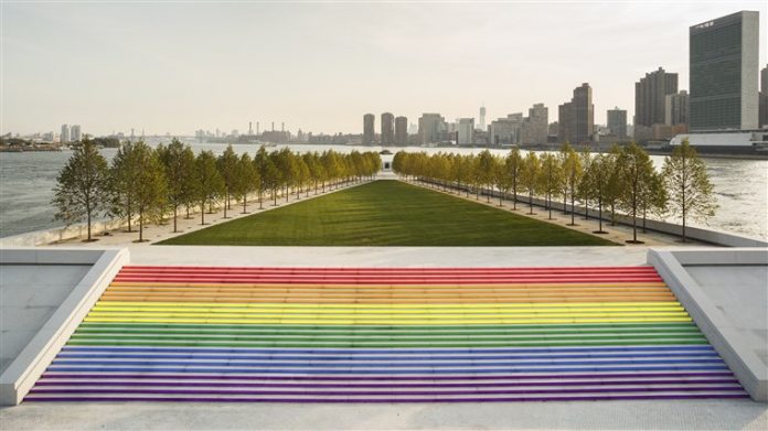 New York City's 'largest LGBTQ pride flag' arrives at Four Freedoms Park