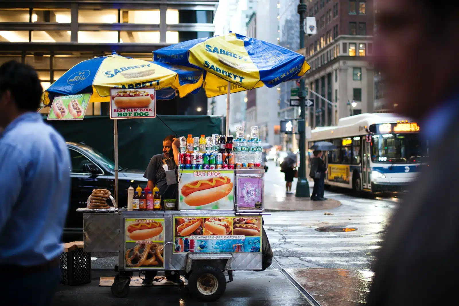 hotdog vendor in intersection