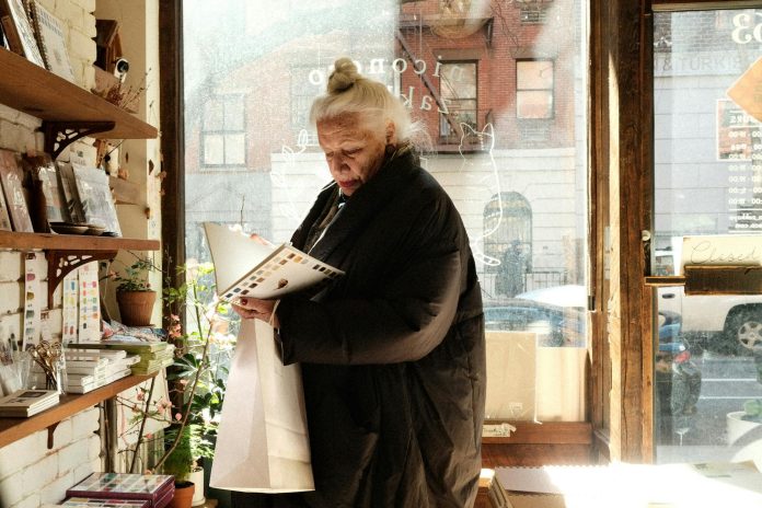 elderly woman at bookstore